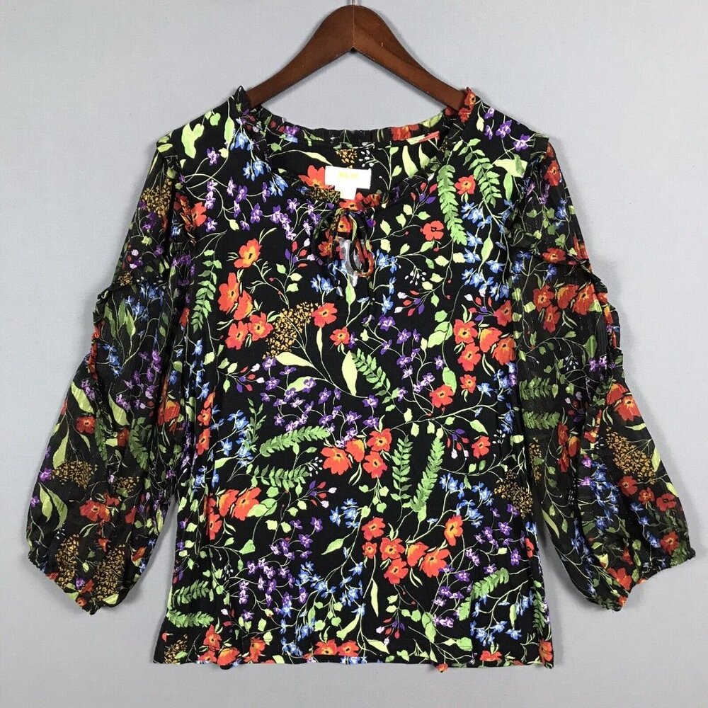 Anthropologie Maeve Floral Blouse with Sheer Gathered Sleeves - Picture 1 of 16
